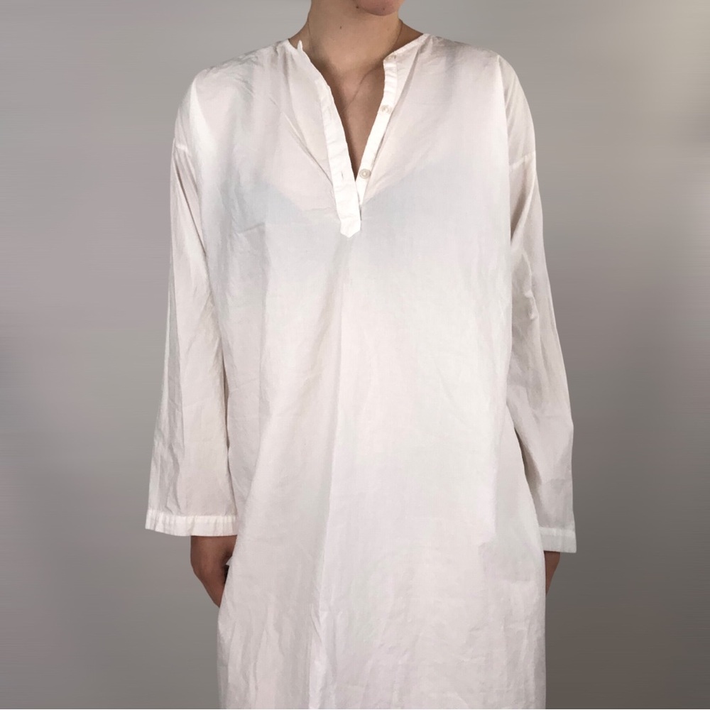 Domi Organic Cotton Tunic Dress White Button Lightweight Sleep Gown - Picture 2 of 10